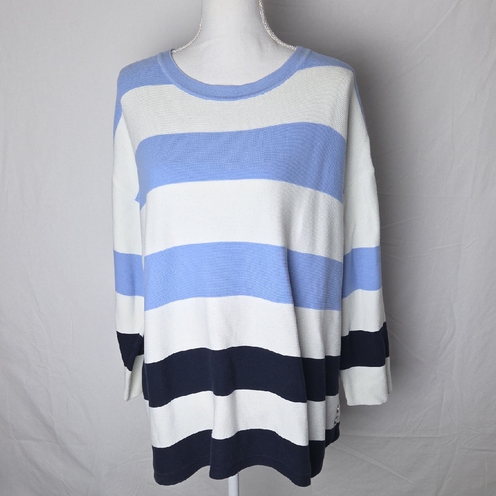 Talbots White Light Blue Navy Stripe Knit Sweater Womens Size 2X